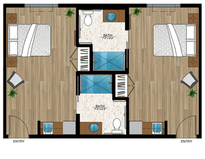 Architectural floor plan of resident units