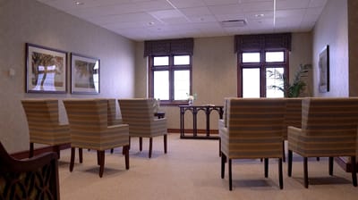 Brightly furnished common area with seating