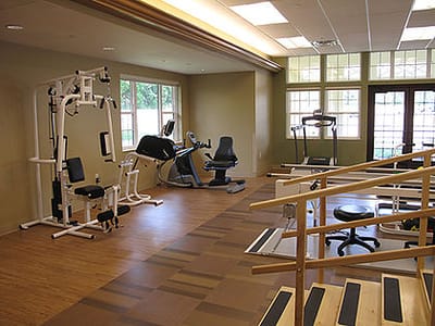 Interior view of a fitness area with equipment