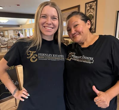 Staff members wearing Fernley Estates shirts