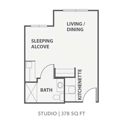 Architectural floor plan of a resident unit layout