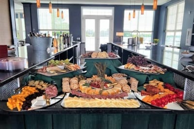 A beautifully arranged charcuterie spread in a dining area