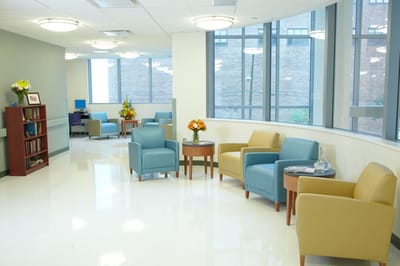 Interior common area with seating and flowers
