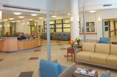 Interior view of a welcoming lobby area with seating