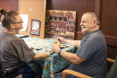 Residents engaging in a game activity together