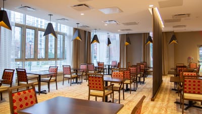 Bright dining room with modern furnishings