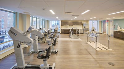 Well-equipped rehabilitation gym with exercise machines