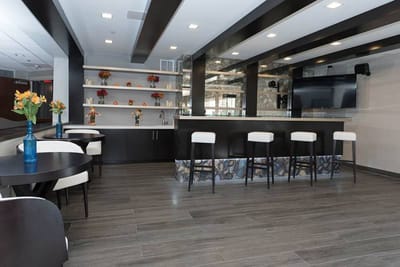 Modern interior of a common area with seating and decor