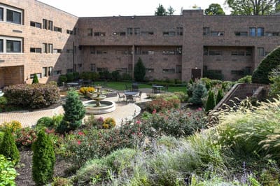 Beautifully landscaped outdoor area of the facility