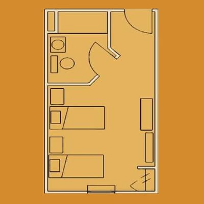 Architectural floor plan of a resident room layout