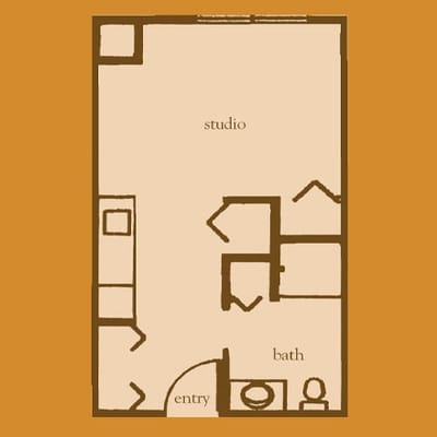 Architectural floor plan of a studio unit