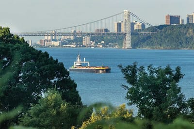 RiverSpring Living, nursing home in Bronx, NY — View of a barge near the George Washington Bridge