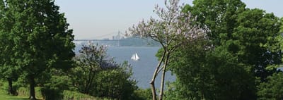 Scenic view of a lake with a sailboat in the distance