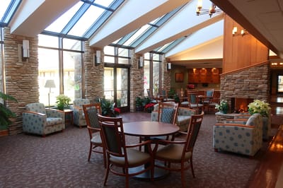 Bright and welcoming common area with seating