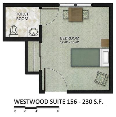 Floor plan of a Westwood Suite room layout