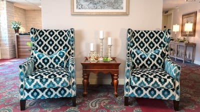 Comfortable seating in a decorated common area