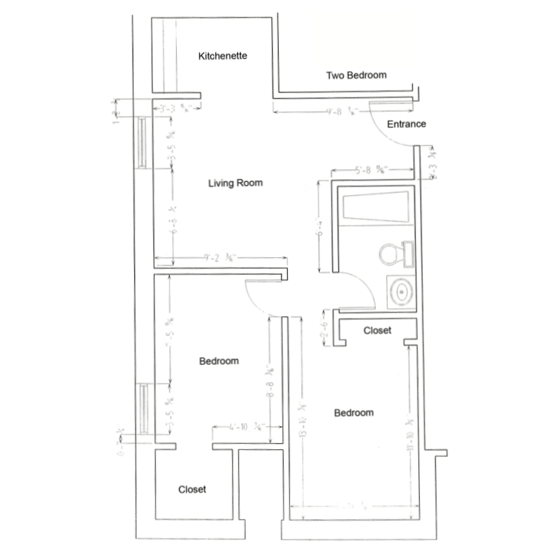Architectural floor plan of a two-bedroom unit