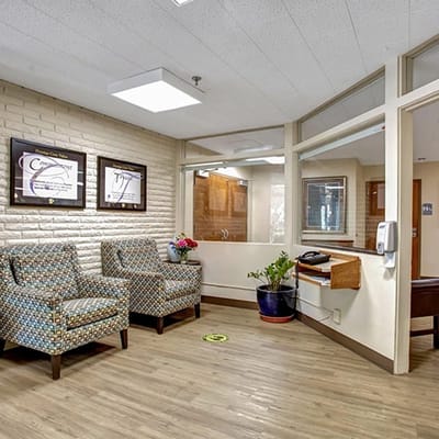 Interior of a cozy lobby with chairs and decor