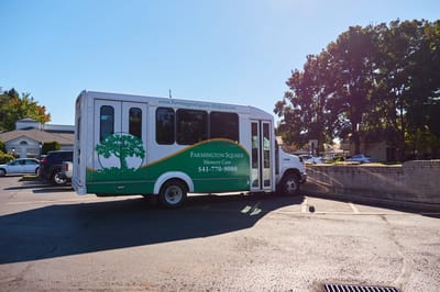 Facility transport vehicle parked in the lot