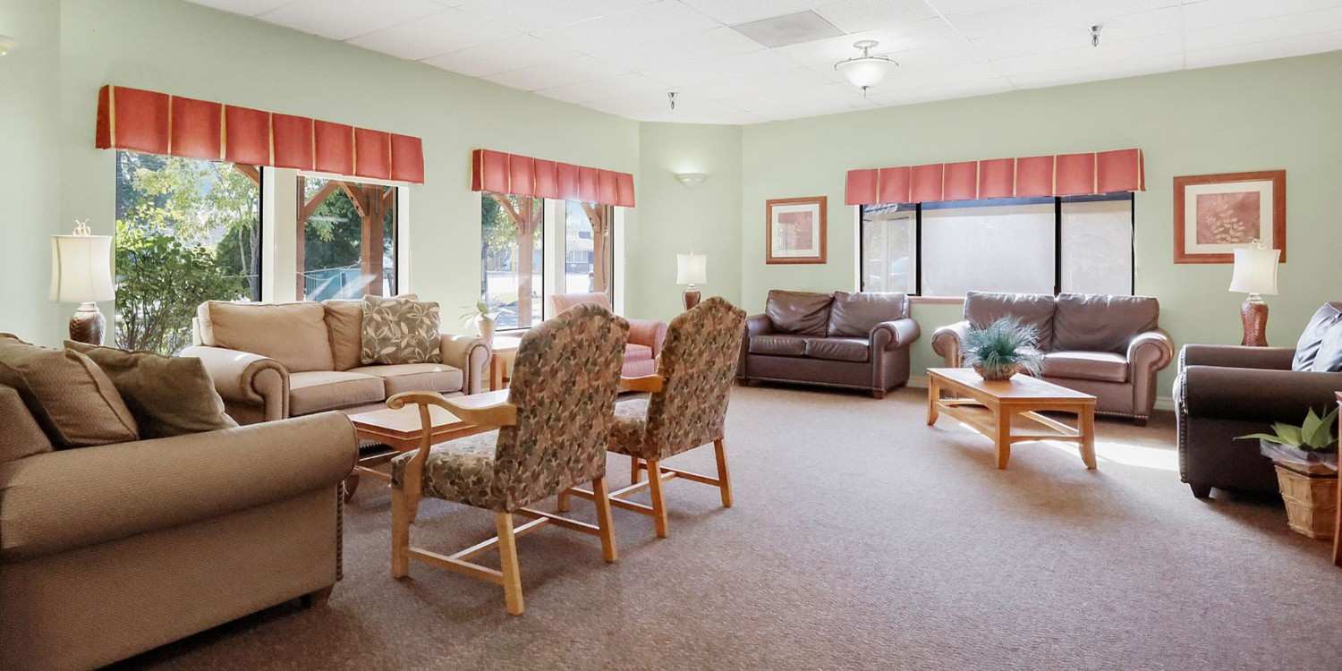 Bright and inviting common area with seating
