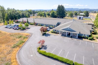 Aerial view of the Bridgecreek Memory Care facility