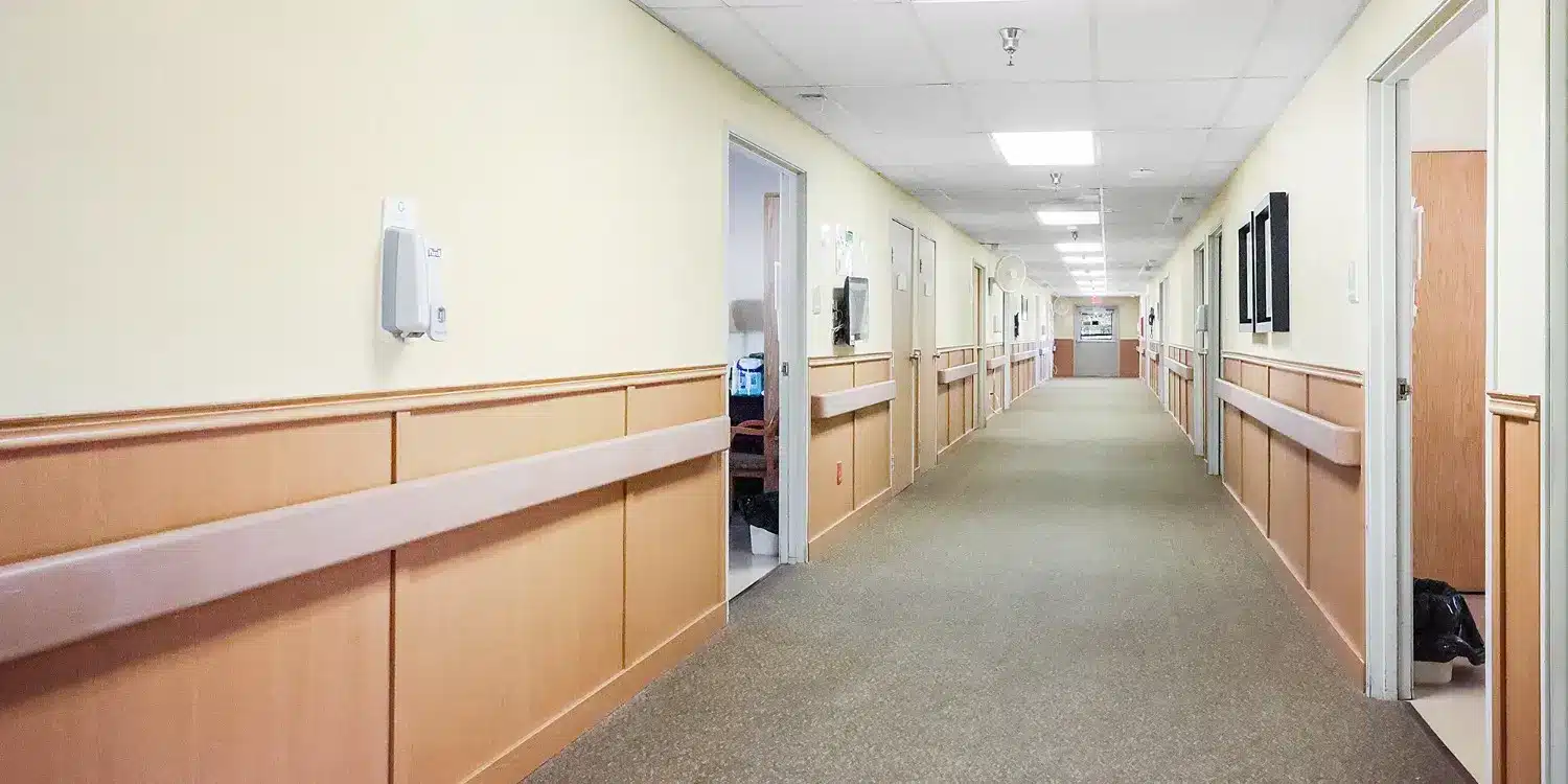 A corridor in a senior living facility