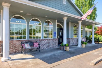 Exterior view of Bridgecreek Memory Care entrance