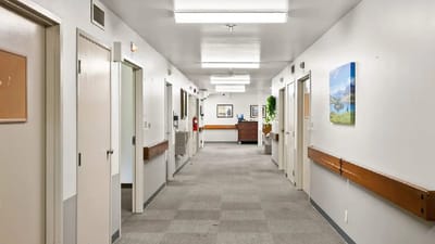 Bright hallway in a senior living facility