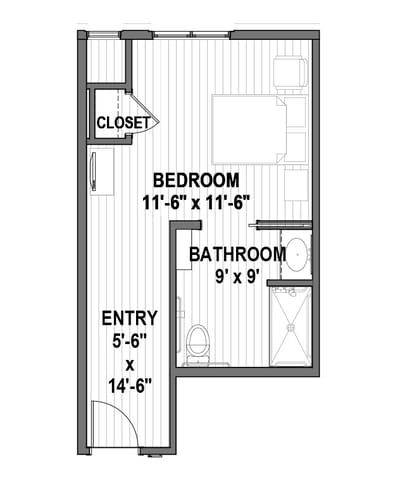 Architectural floor plan of a resident room layout