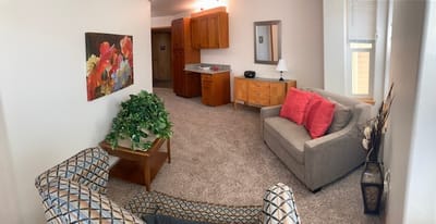 Cozy living area with modern decor and furnishings