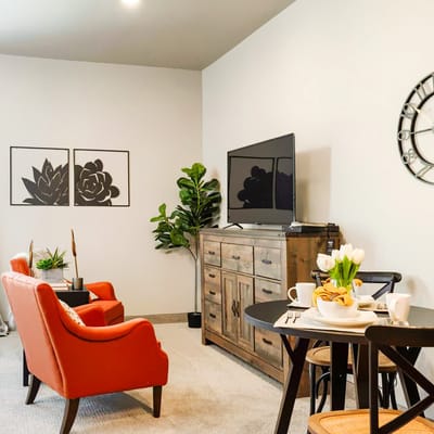 Cozy interior of a resident room with furnishings
