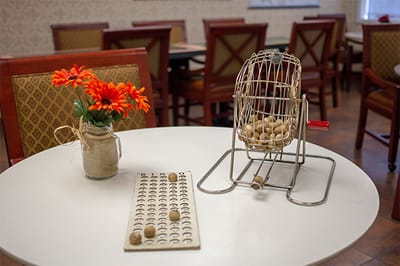 Bingo setup on a table in a common area
