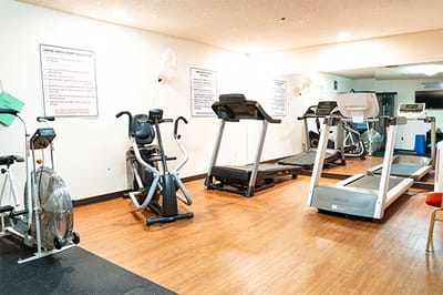 Fitness area with exercise equipment