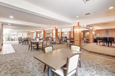 Interior dining room with tables and chairs