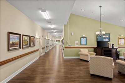 Interior view of a hallway in a senior living facility
