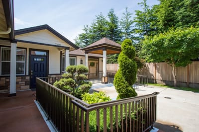 Well-maintained outdoor area of a senior living facility
