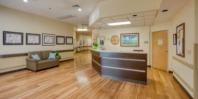 Interior view of a reception area in Evan Terrace Post Acute