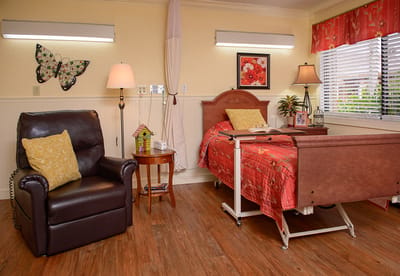 Comfortable bedroom in a senior living facility