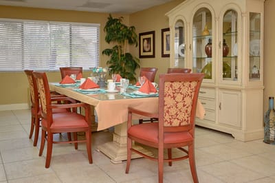 Well-set dining table in a common area