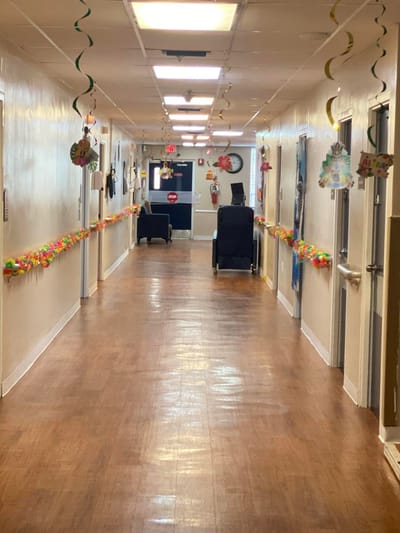 Brightly decorated hallway in the facility