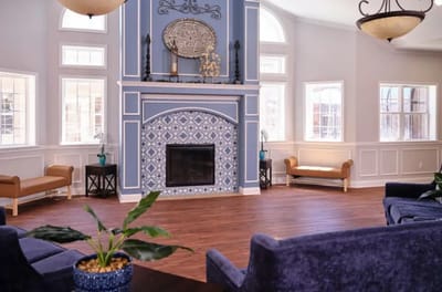 Bright interior common area with seating