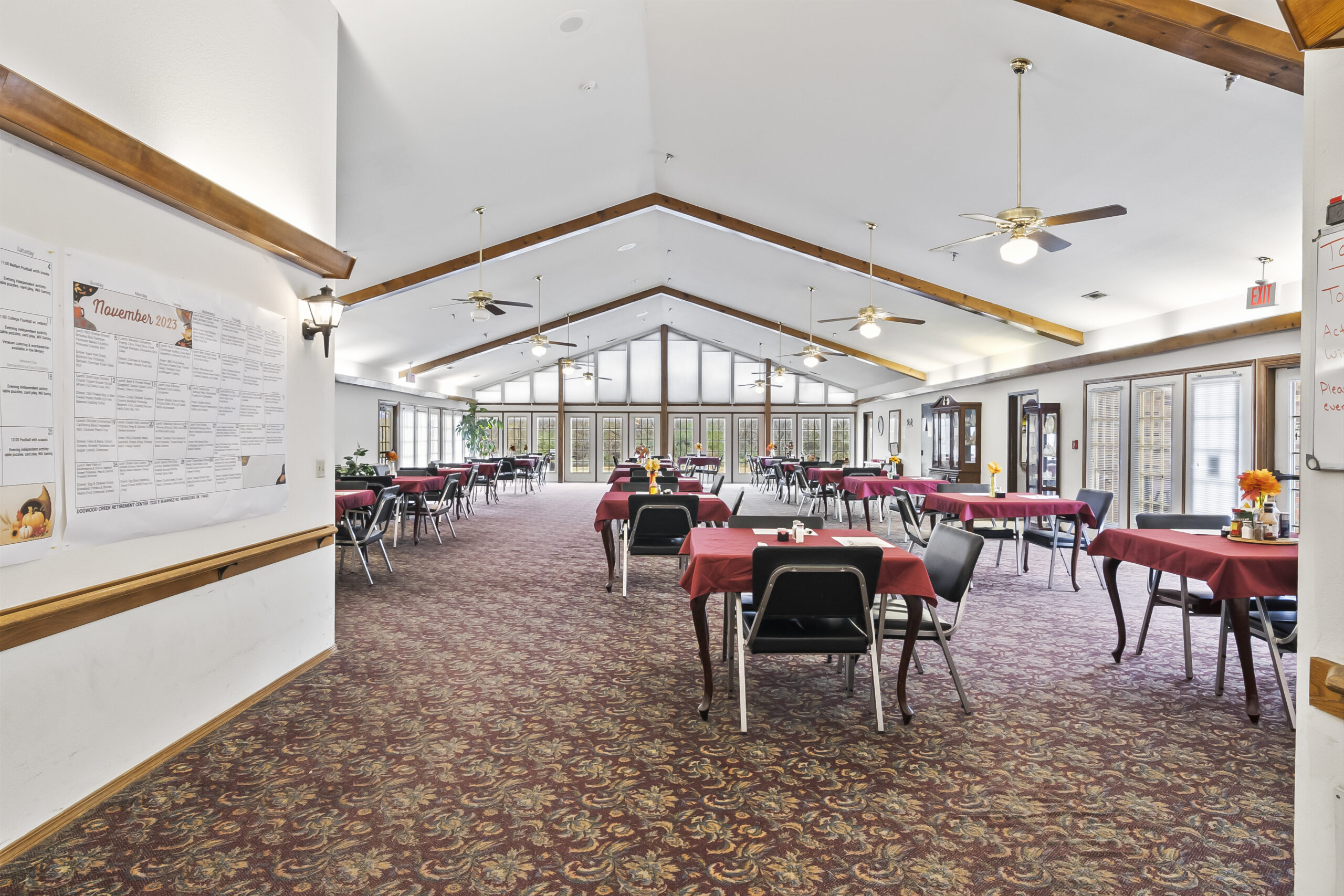 Dining area with tables and decorative elements