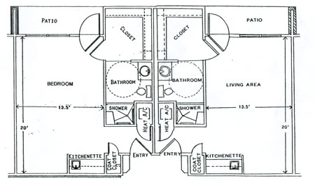 Architectural diagram of a living unit layout