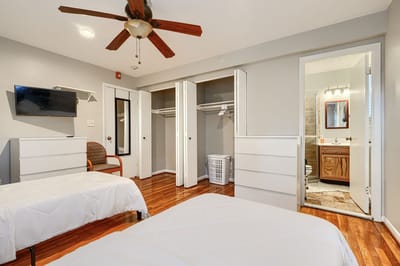 Interior view of a shared resident room with two beds