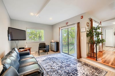 Cozy common area with seating and a view outside