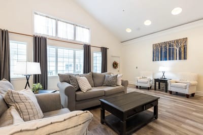 Bright, inviting common area with comfortable seating