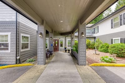 Entrance pathway to The Amber Senior Living facility