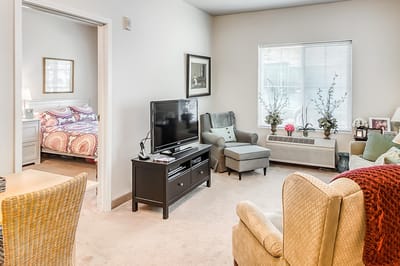 Cozy living area in an assisted living apartment