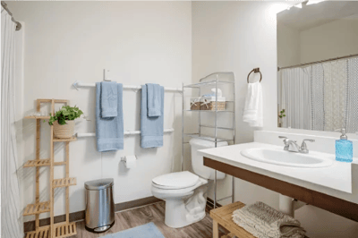 Clean and bright bathroom with modern amenities