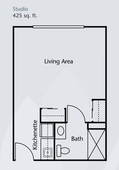 Architectural floor plan of a studio apartment layout